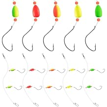 Pre-Rigged Fishing Rigs, 5Pcs Pompano Rigs 6 Color Saltwater Fish Rigs with Fluorescent Float for Bluefish Bass Trout Snapper