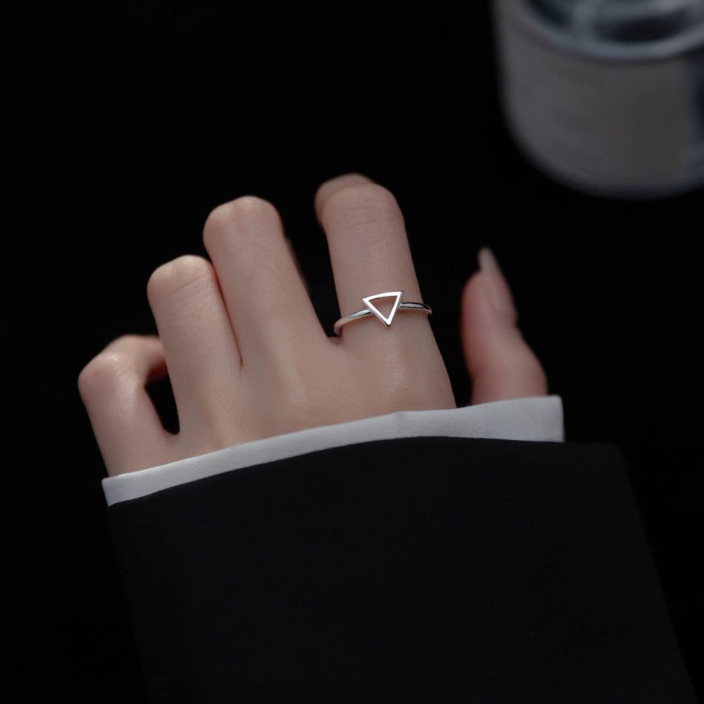 Anello In Argento 925 Da Donna,S925 Sterling Silver Triangolo Geometria Anello Anelli Regolabili Moda Anello Aperto Argento Thumb Ring Eternity Ring Fascino Di Nozze Gioielli Regali Per Uomini Ragaz
