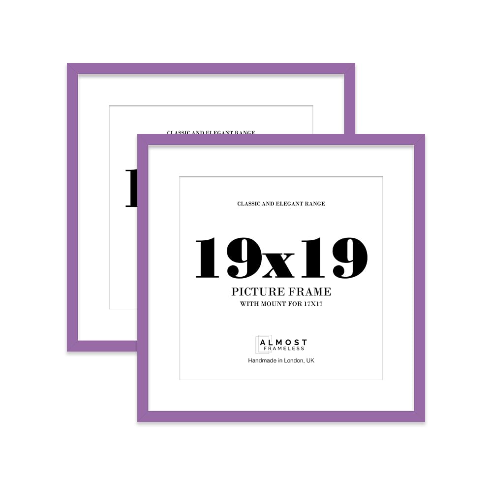 19x19 Purple Picture Frame with Mount for 17x17 Photos, Prints - Modern Square Wall Frame, Set of 2