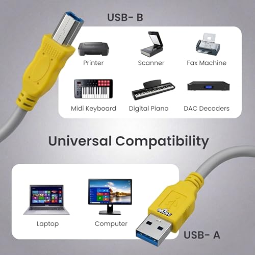 Image of COOLCOLD Printer Cable | USB 3.0 10M (32.8ft) - Extra Long USB A to B Cable for Printer, Scanner & External Hard Drive - 5Gbps High-Speed Data Transfer, Durable Shielded Compatible with HP, Canon