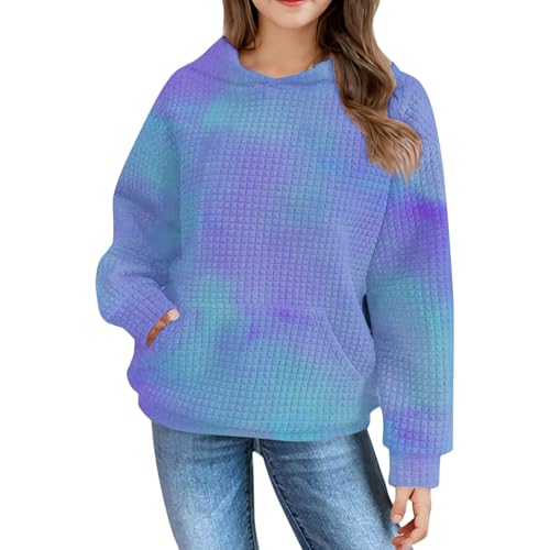 Waffle Hoodies for Teen Girls Y2K Long Sleeve Oversized Pocket Gradient Pullover Tops Tie Dye Preppy Clothes for Teen4