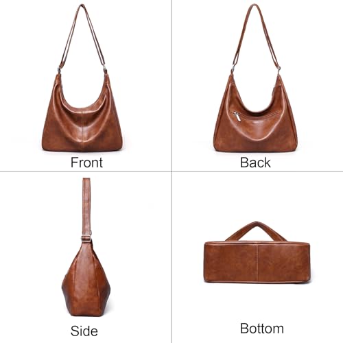 Image of Hobo Bags for Women Vegan Leather Purses Slouchy Shoulder Bag Tote | Trendy Crossbody Foldable Travel Vintage Ladies Everyday Purse, Adjustable Strap, 5 Pockets, 1 Built-in Key Leash