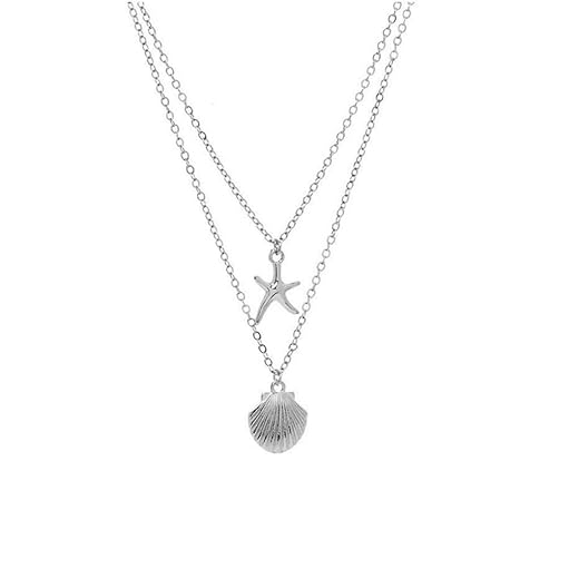 Yalice Layered Starfish Necklace Chain Boho Shell Necklaces Beach Jewelry for Women and Girls (Silver)