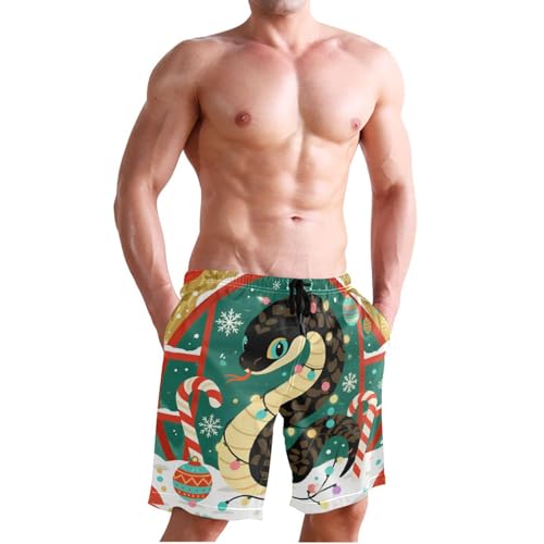 Men's Swim Trunks Quick Dry Swimming Shorts with Pocket Snake with Candy Canes Swimsuit Trunks3