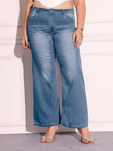 Image of Miss Chase A+ Women's Wide Leg High Rise Regular Length Stretchable Denim Jeans