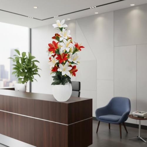 Image of Artificial Flowers with Pot for Home Decor | Artificial Plants Big Size for Living Room Decor | Premium Artificial Flower Vase for Living Room, Bedroom & Hall
