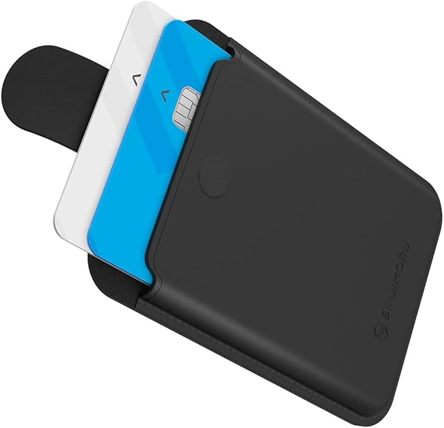 Sinjimoru Vegan Leather iPhone Wallet for MagSafe Wallet, Magnetic Accordion Wallet Card Holder for Back of Cell Phone Case for iPhone 15 14 13 12 Series. M-Pull Tab Wallet Black