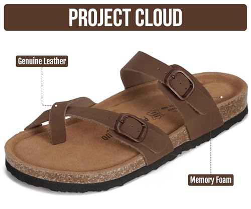 Image of Project Cloud 100% Genuine Leather Womens Sandals -Lightweight Womens Slides Memory Foam Insole & Cork Footbed Sandals Women - Non-Slip Beach Essentials Summer Sandals for Women 2026 (Lian)