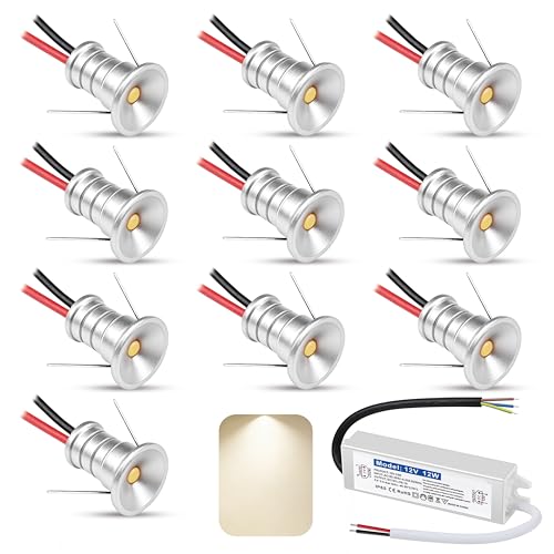 Image of 10 PCS Mini Spot Lights 0.5W 12V LED Ceiling Spotlights Ultra Small 10mm Cutout Recessed Spot Light IP65 Natural White Led Downlight for Showcase,Kitchen,with transformer (Silver, Natural White 4000K)