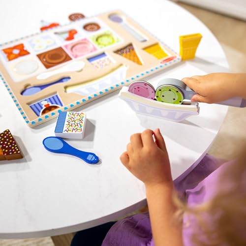 Image of Melissa & Doug Ice Cream Wooden Magnetic Puzzle Game Set 16 Pieces Magnetic with Scoop and Wooden Toy Food for Boys Girls Age 2+