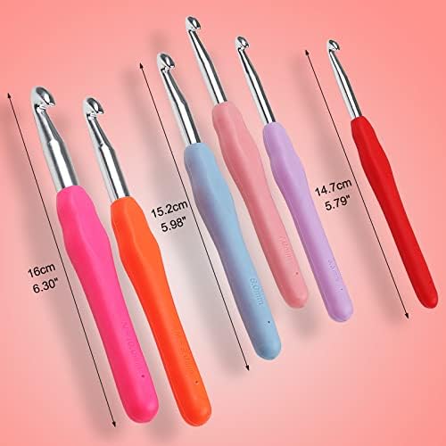 Coopay Big Crochet Hooks Set, Solid Hooks Large Sizes 6.0mm 6.5mm 7.0mm 8.0mm 9.0mm 10mm, Crochet Hooks Sets with Soft Grip, Chunky Metal Crochet Hook with Ergonomic Handle for Arthritic Hands