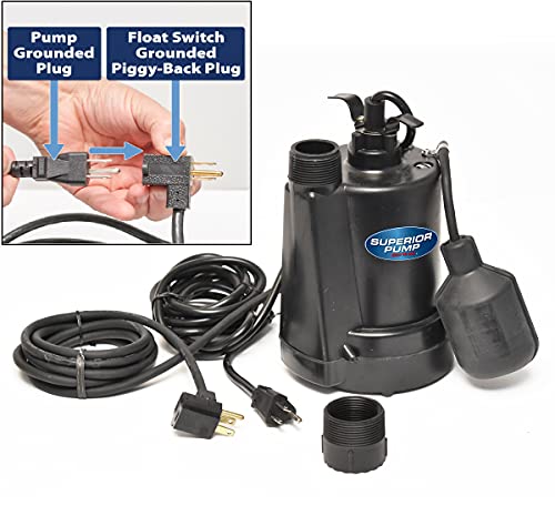 Superior Pump 92250 1/4-Hp Thermoplastic Submersible Sump Pump With Tethered Float Switch #TOP2