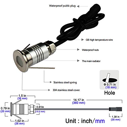 CNBRIGHTER LED Mini In-Ground Well Light-Finger Size,1W 12V DC,120° Wide Beam Angle,IP67 Waterproof,Recessed Marker Indicator Underground Outdoor Landscape Lightings,Warm White(3000K)