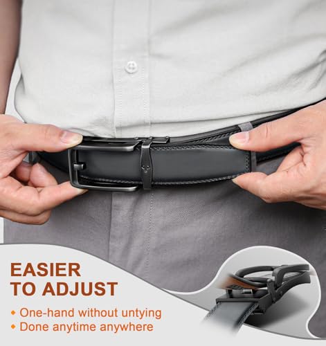 Image of BULLIANT Men Ratchet Belt 2 Pack, Click Sliding Leather Belt Adjustable for Gift Men Dress Casual Jeans 1 3 /8,Cut for Fit