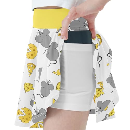 Girls Skorts High Waist Athletic Skirts with Shorts Cartoon Mouse Cheese Stretchy Teens Performance Tennis2