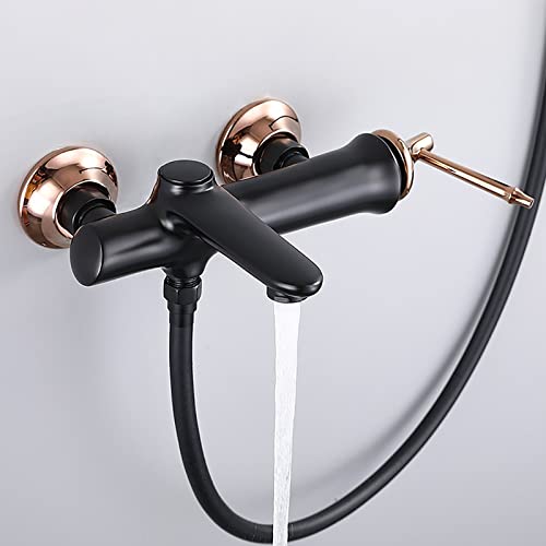 Robinet de baignoire mural chrome avec flexible de douche et mitigeur eau chaude