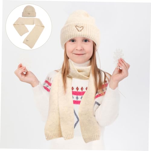 Bonnet et écharpe fille cœur brodé ensemble d'hiver douillet - 5