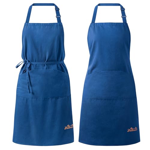 Viedouce 2 grembiule da cucina in 100% cotone per uomo e donna, regolabile con tasche grandi, grembiuli per cuochi, barbecue, pittura, cottura, uso domestico, ristoranti, caffetterie, giardini, blu