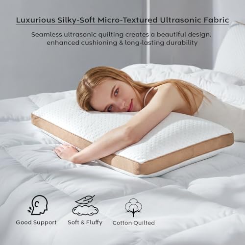Image of AYKA Premium Microfiber Pillow for Sleeping, Set of 4 | 17x27 Inch Hotel Luxury Bed Pillows | 100% Virgin Fiber Fill, Soft & Fluffy | Neck Support for Side, Back & Stomach Sleepers | Quilted