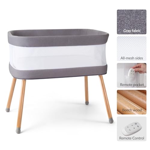 Image of VaVaSoo Automatic Rocking Bassinet, Electric Bassinet with 3 Speeds,Self-Rocking Sleeper Soothing White Noise, Electric Bedside Crib for Infants 0-6 Months, Solid Light Grey