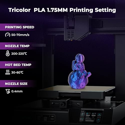 Image of AMOLEN Silk PLA 3D Printer Filament, Tri Color Black Blue Purple PLA 1.75mm, Shiny Multi Color Change Filament 3D Printing PLA Filament for Most FDM 3D Printer, 1kg Spool(2.2lbs)
