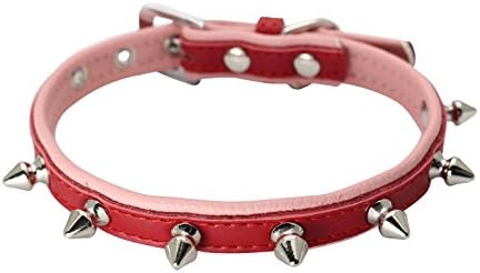 Dogs Kingdom One Row Spiked Studded Genuine Leather Dog Collar Soft Real Leather Padded Dog Collar Puppy Small Medium Dog Red S