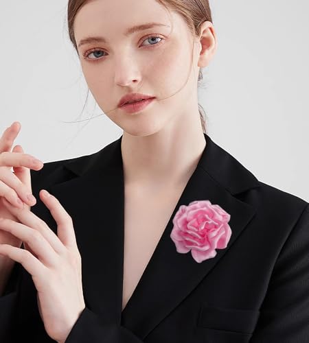 Image of Dainty Peony Rose Flower Brooches Lapel Pins Delicate Elegant Fabric Flowers Brooch Pin for Women Flower Corsage for Wedding Party Accessories Jewelry Gifts100mm