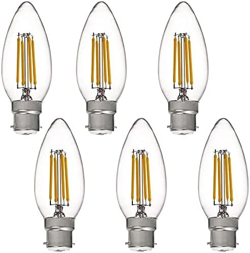 FLSNT Bayonet Light Bulb 40W Equivalent, 4W B22 LED Bulb, C35 LED Bulbs Bayonet 2700K Warm White, LED Bayonet Bulb 450LM, Clear Glass, Non-Dimmable, Pack of 6