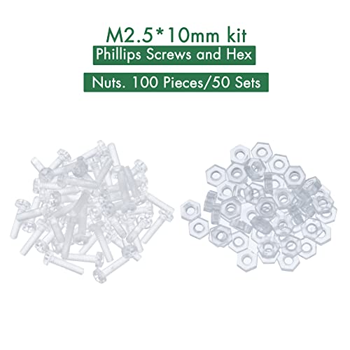 Pzsmocn 100 Pieces/50 Sets M2.5 * 10 mm PC Transparent Plastic Cross-recessed Round Head Screws and Hexagonal Nuts Kit - Image 3