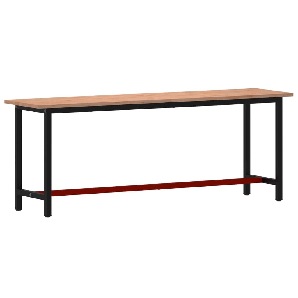 Banco de trabajo de madera maciza de haya con estructura de metal, 220 x 55 x 81,5 cm, robusta mesa de trabajo para taller, garaje, sala de hobby, con gran placa de madera y espacio de