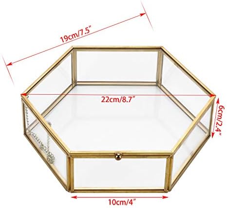 SUMTREE Jewelry Decorative Box Glass Trinket Makeup Organizer Gift Box Jewelry Display Holder for Earrings ,Necklaces ,Rings (golden,extra large)