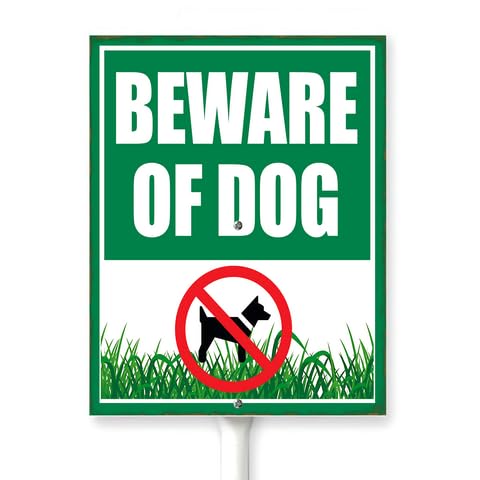 Kurmntregon Beware Of Dog Yard Sign With Stake Keep Dogs Off Grass Neighborhood Farm Lawn Yard Prop Walkway Porch Decorations,Street Business Outdoor Aluminium Décor 7x8.8