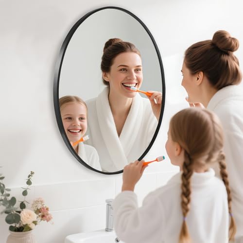 Image of Oval Wall Mirror, 20 inchx28 inch Black Oval Vanity Mirror, Bathroom Mirror of Metal Frame, Home Decorative Wall Mounted Mirror for Bathroom, Living Room, Entryway, Vanity