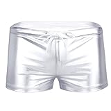 MSemis Men's Sexy Metallic Wetlook Drawstring Boxer Shorts Swim Trunks Punk Underwear Underpants Sil