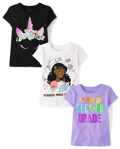 The Childrens Place Girls School Days Short Sleeve Graphic T-Shirts Multipacks Unicorn/1st Day 2nd Grade/Reader 3-Pack Medium