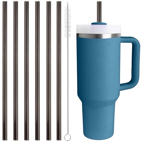 Image of Replacement Straw Compatible with 40 oz Stanley Quencher Tumbler, 12 Inch Extra Long Reusable Plastic Straws for 40 Oz Cup, Black-6 Pack