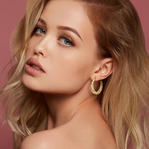 Gold Earrings 14K Gold Hoop Earrings for Women with Cubic Zirconia Mesmerizing Spiral Design Twisted Statement Chunky Hoop Earring for Women Trendy3