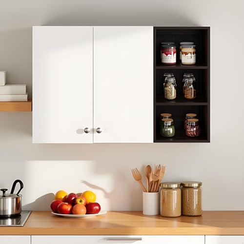 Image of FURNEASER Lismore Kitchen Storage Cabinet Rack Shelf Multipurpose Wooden Wall Mounted Spice Jar Shelves for Storage Organizer Containers Hanging Shelves with 2 Door