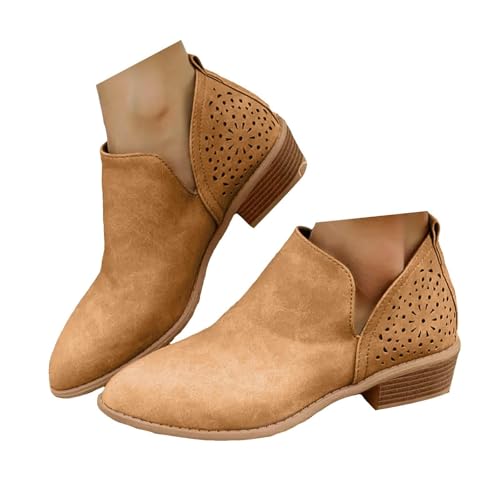 Cowboy Boots for Women Ankle Booties for Women Casual Short Chunky Heel Slip On Hollow Out Low Heel Side V-Cut Western Booties Shoes2