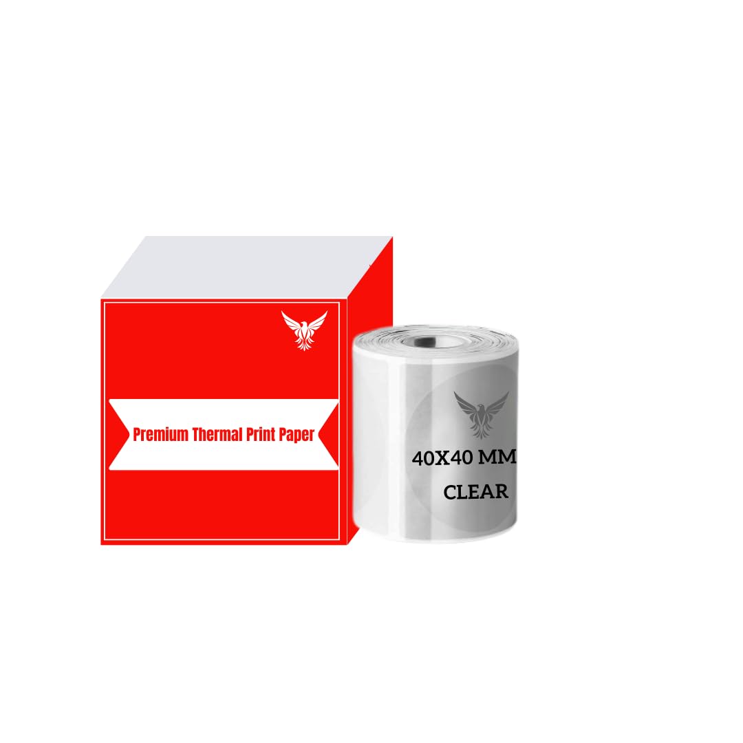 Multi-Purpose Self-Adhesive Round Thermal Labels for M110/M110S/M120/M200/M220 Bluetooth Label Printers,(40 x 40 mm Transparent/Clear), 180 Labels/Roll-Suitable for Label Printers,Business,Home,Office