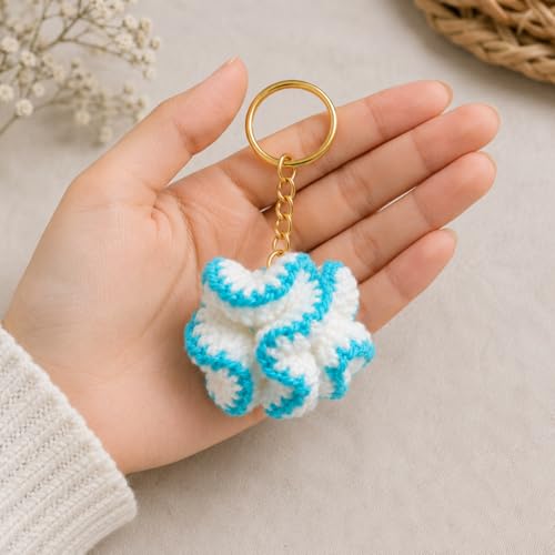 Image of Handmade Crochet Keychain for Women & Girls, Cute Yarn Key Ring, Bag Charm, Car Key Holder & Gift, Aesthetic Handmade Floral Accessory