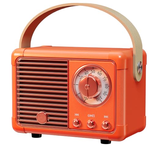 Image of Dosmix Retro Bluetooth Speaker, Small Vintage Decor Gifts Pumpkin Orange | Portable mini wireless old fashion style for kitchen desk bedroom office outdoor accessories gifts for women teen girls