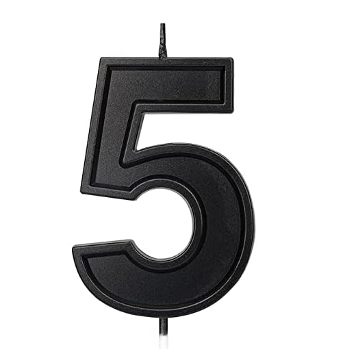 LUTER 7cm Velas Numeros Cumpleaños Grandes, Forma de Diamante 3D Velas Cumpleaños Numeros para Tarta Decoración para Tartas para Bodas Aniversarios Graduaciones Fiestas Niños Adultos (Negro)(5)