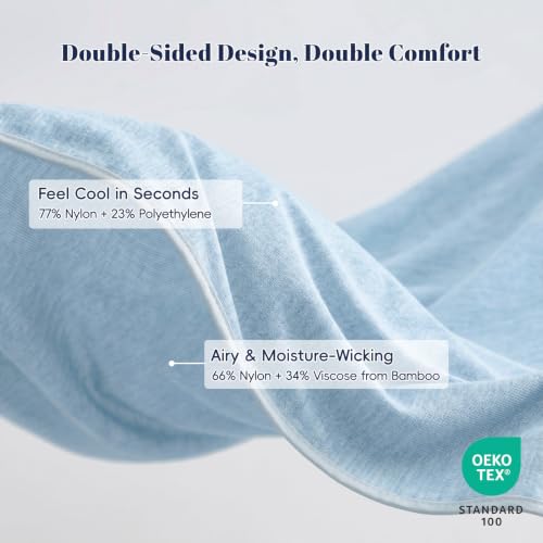 Image of PHF Cooling Blanket Twin Size 60 inchx80 inch, Double-Sided Cooling for Hot Sleepers (Q-Max 0.46+), Lightweight Breathable Summer Blanket, Dorm Room Essential for College, Night Sweats, Sky Blue