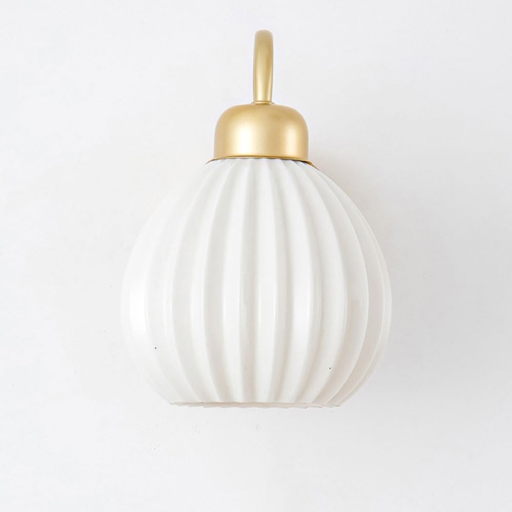 Applique da Parete Dorata, Luce nordica da Comodino con Paralume in Ceramica, Lampada Moderna Bianca E27 a Cablaggio Fisso, apparecchio di Illuminazione per la Decorazione della ca