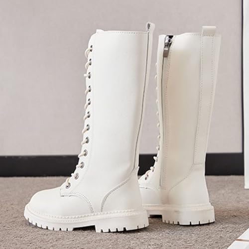 Girls Lace Up Mid Calf Boots with Side Zipper Fashion Comfortable Round Toe Low Heel Combat Riding Boots Fall Winter Spring Non Slip Outdoor Booties4