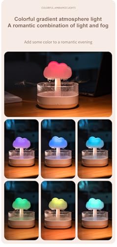 Image of QIWA Rain Cloud Humidifier with Essential Oil Diffuser, 7-Color LED Night Light, Natural Rain Sound, 200ml Water Tank, Auto Shut-Off, Quiet Mist Maker for Bedroom, Nursery, Office & Home Decor