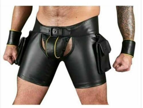Men Soft Lambs Leather Chaps Shorts with Wrist Bands All Sizes (Waist - 40, schwarz) Cover