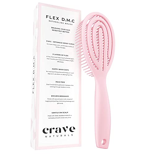 Crave Naturals Flex Dmc Detangling Brush For Natural Textured Hair - Flexible Hair Brush Detangler For Curly, Frizzy, Thick Hair - Round #TOP5