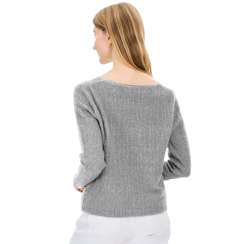 Image of Simple&Opulence Women's Long Sleeve V-Neck Sweater Off-Shoulder Light Cropped Sweaters for Women Wool Sweater S-XL